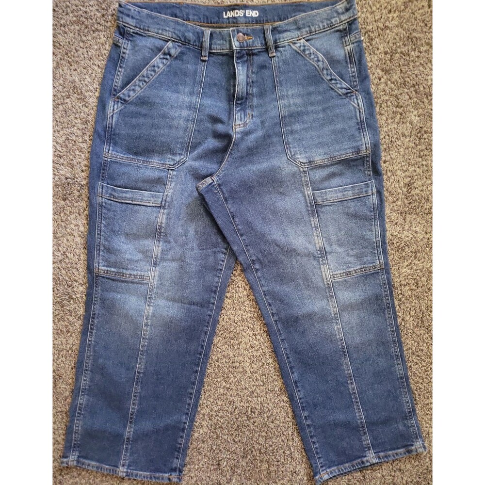Lands' End women's denim high rise utility cargo jeans 18W stretch ankle NWT